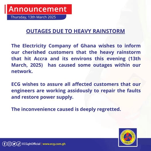 ECG blames Thursday's power outage on heavy rainstorm