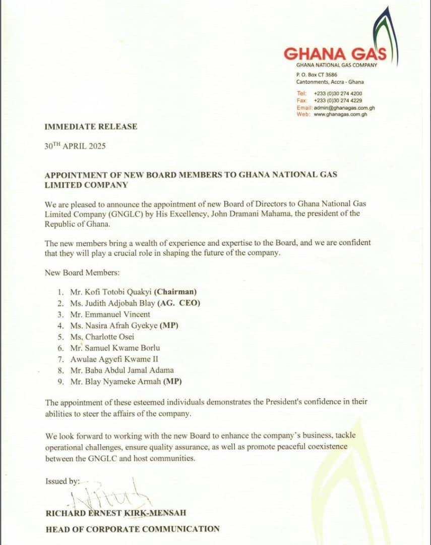 Charlotte Osei, Totobi Quakyi and 7 others appointed to Ghana Gas Board
