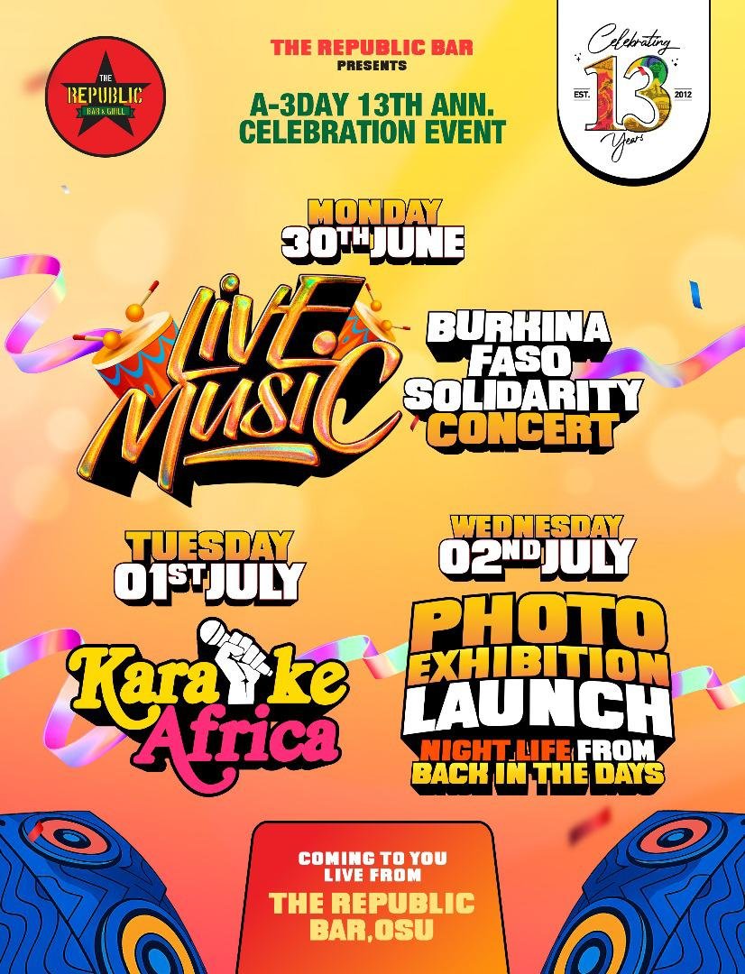 Republic Bar & Grill Marks 13 Years with Burkina Faso Solidarity Concert